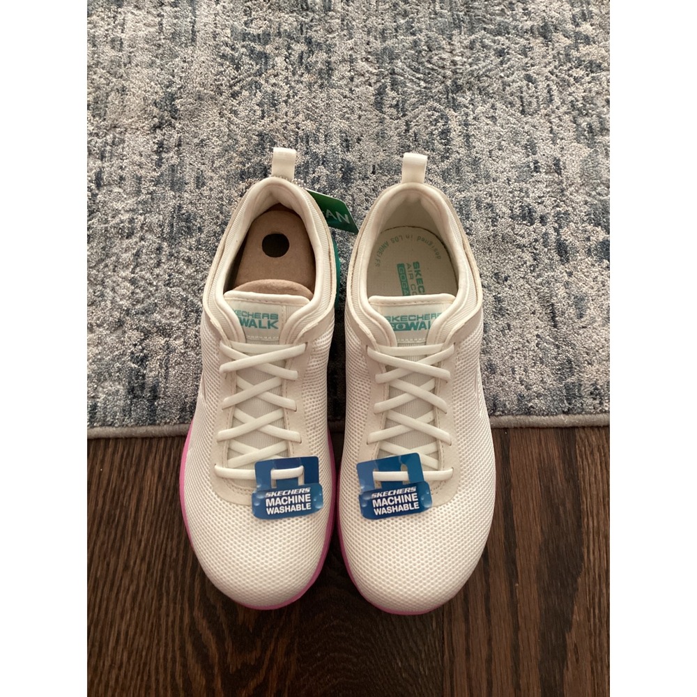 Skechers GoWalk Kids White Pink Teal‎ Ombre Sneakers 124286 NTMT Size 5.5 NEW